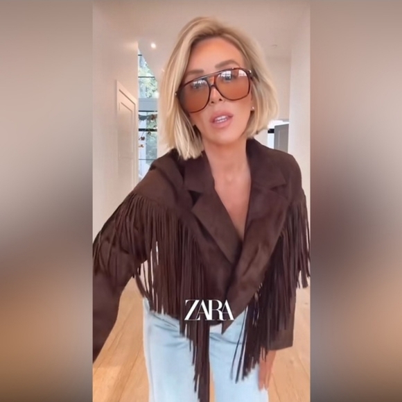 ZARA Fringe Faux Suede Jacket Brown Size Small S NEW - Picture 5 of 16